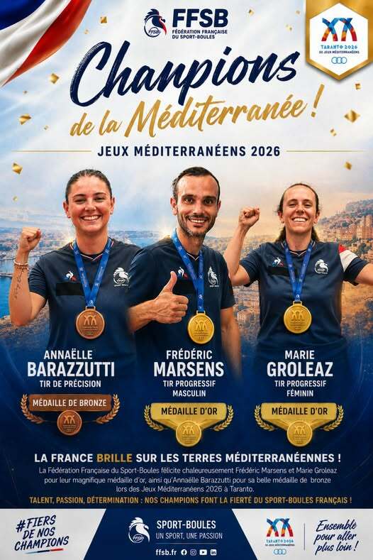 Félicitation à l’équipe de France pour l’ensemble de ces résultats lors des jeux méditerranéens à Tarante !
